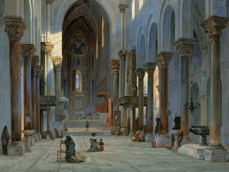 1808-Carl Werner - Interno della Cattedrale di Cefalù